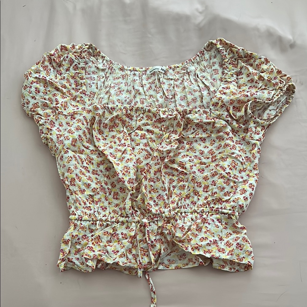 Reformation Floral Blouse in Cream and Red